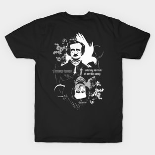 Insane Edgar - Edgar Allan Poe, Gothic, Dark art, roses, skulls and death T-Shirt